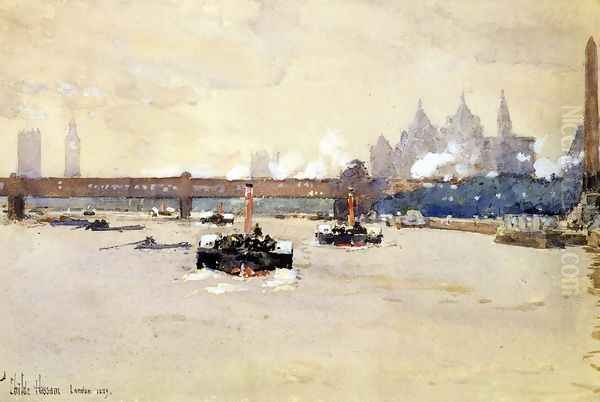 View of the Thames Oil Painting by Childe Hassam