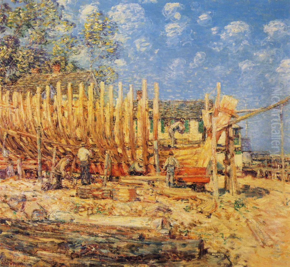 Building the Schooner, Provincetown Oil Painting by Childe Hassam