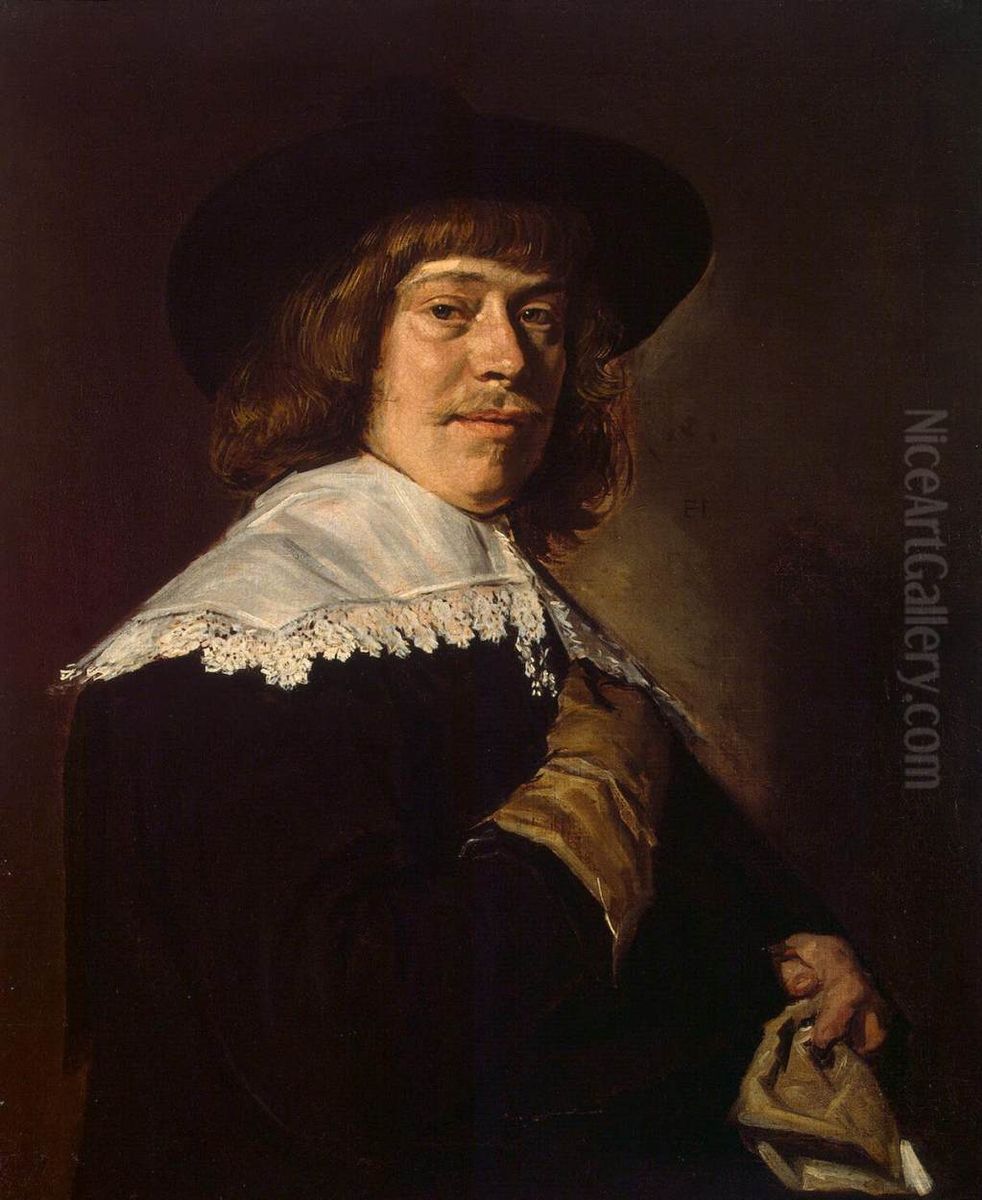 Portrait of a Young Man Holding a Glove Oil Painting by Frans Hals