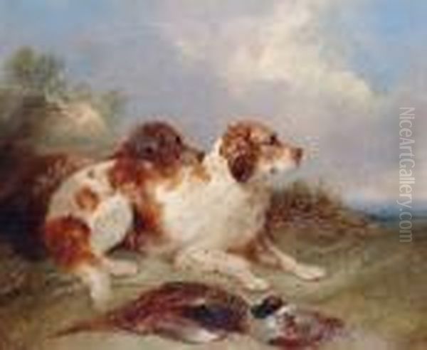 Spaniels With Dead Game Oil Painting by George Armfield
