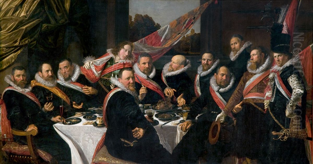 Banquet Of The Officers Of The St George Civic Guard Oil Painting by Frans Hals
