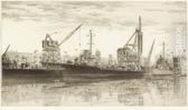 Destroyers In Wet Basin At 
Federal Shipbuilding And Drydockcompany, South Kearny, N.j. U.s.s. 
Radford, Quick, Mervine. Oil Painting by John Taylor Arms