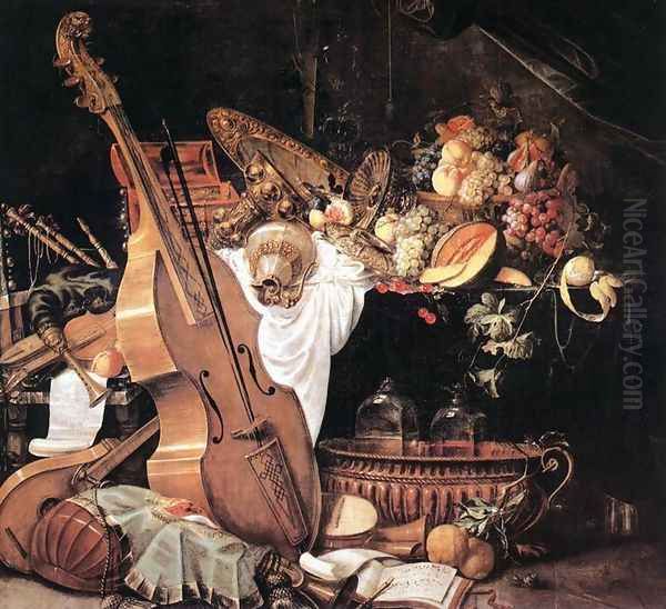 Vanitas Still-Life with Musical Instruments Oil Painting by Cornelis De Heem