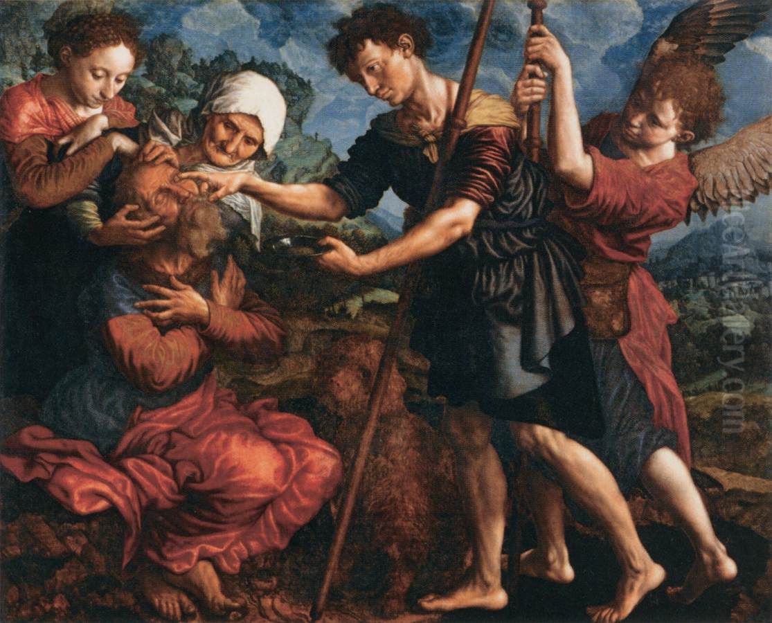 Tobias Restores his Father's Sight Oil Painting by Jan Sanders Van Hemessen