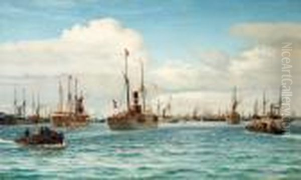 The Harbour Mouth Incopenhagen Oil Painting by Vilhelm Karl Ferd. Arnesen