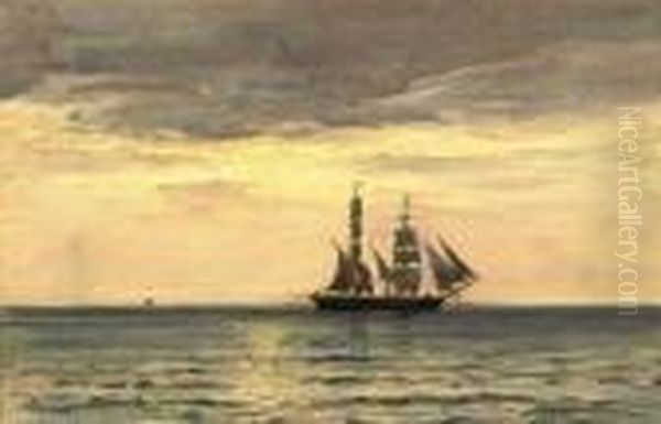 A Merchantman At Dusk Oil Painting by Vilhelm Karl Ferd. Arnesen