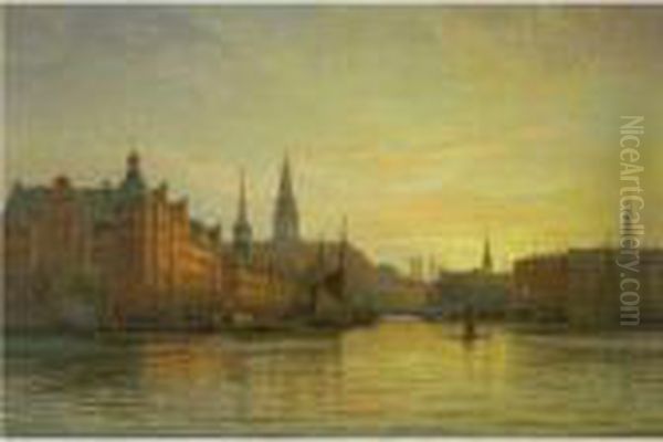 Udsigt Til Langebro, 
Christiansborg Og Borsen (view Of Langebro,christiansborg And The Stock 
Exchange, Copenhagen) Oil Painting by Vilhelm Karl Ferd. Arnesen