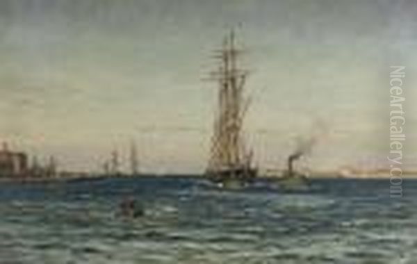 Sailing Out From The Harbour Oil Painting by Vilhelm Karl Ferd. Arnesen