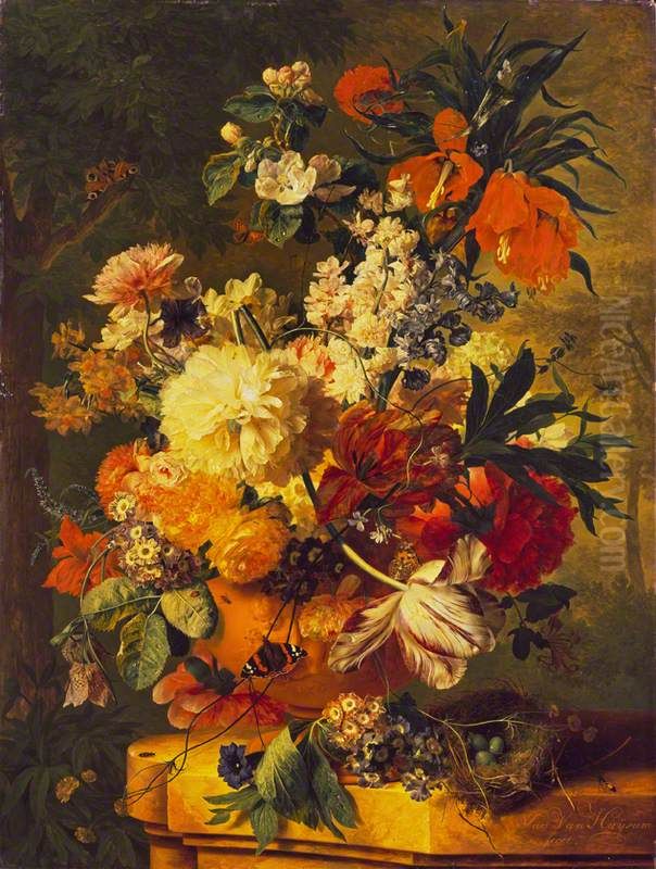 Flowers in a Vase Oil Painting by Jan Van Huysum