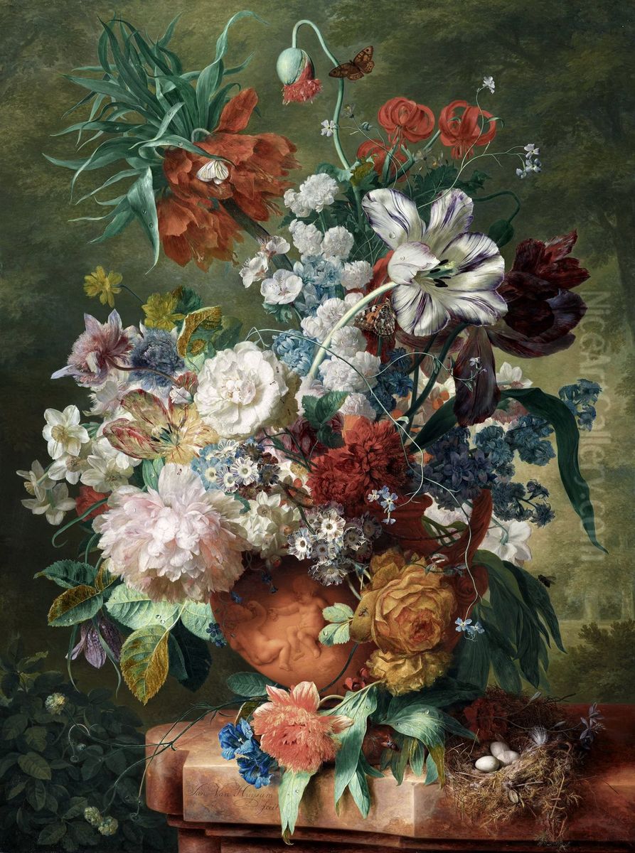 Flowers in a Terracotta Vase Oil Painting by Jan Van Huysum