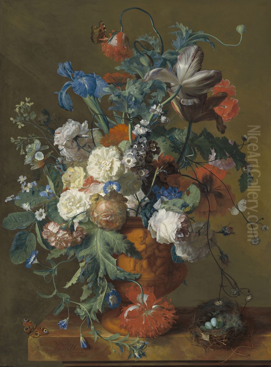 Flowers in an Urn Oil Painting by Jan Van Huysum