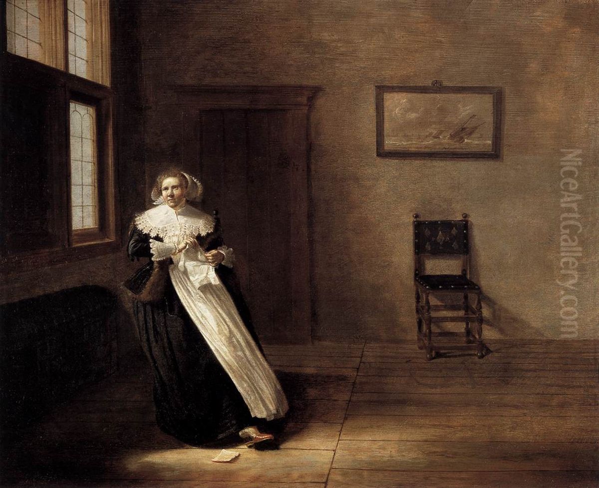 Woman Tearing a Letter Oil Painting by Dirck Hals