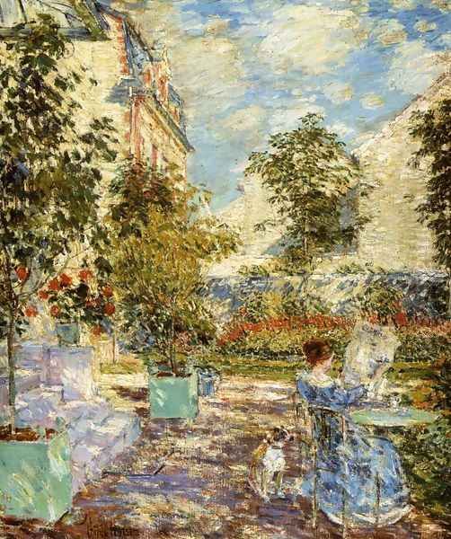 In a French Garden Oil Painting by Childe Hassam