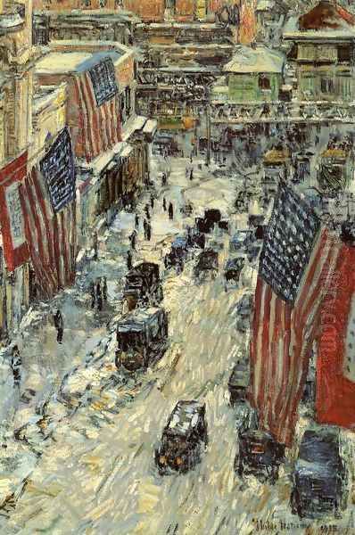 Flags on Fifty-Seventh Street Oil Painting by Childe Hassam