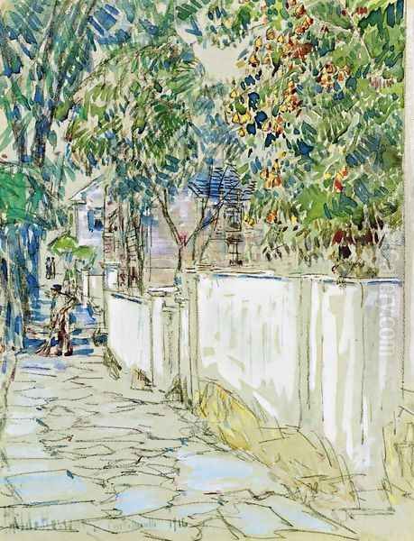 Flagstone Sidewalk, Portsmouth, New Hampshire Oil Painting by Childe Hassam