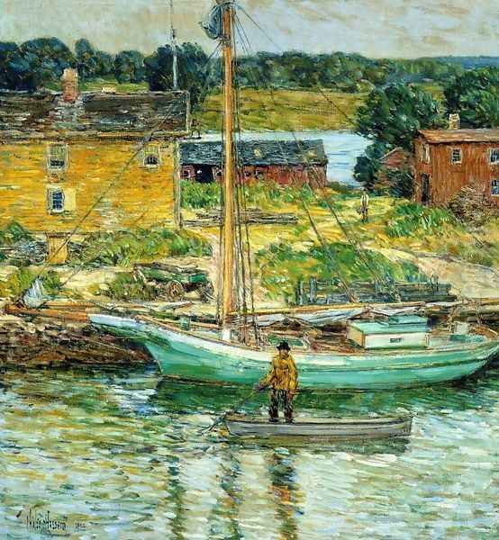 Oyster Sloop, Cos Cob Oil Painting by Childe Hassam