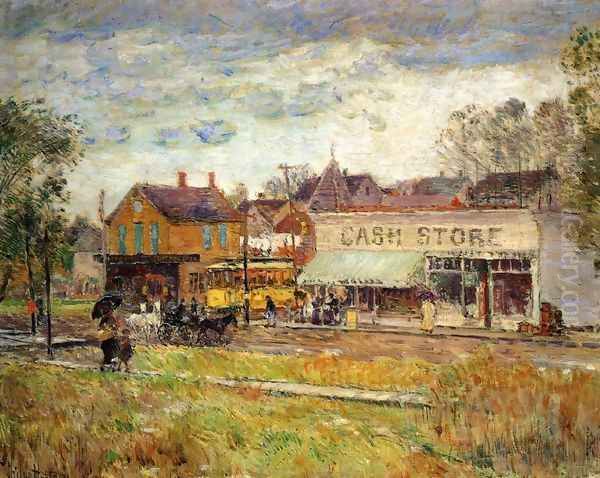 End of the Trolley Line, Oak Park, Illinois Oil Painting by Childe Hassam