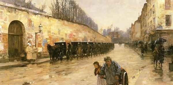 Cab Station, Rue Bonaparte Oil Painting by Childe Hassam