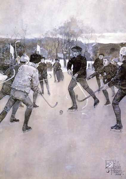 Skating Oil Painting by Childe Hassam