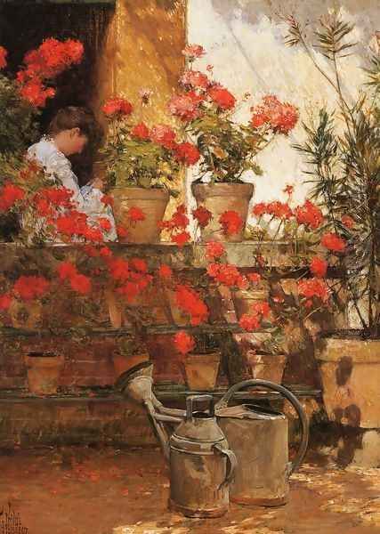 Geraniums Oil Painting by Childe Hassam
