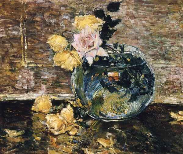 Roses in a Vase Oil Painting by Childe Hassam