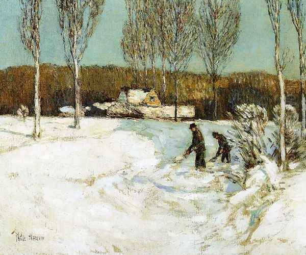 Shoveling Snow, New England Oil Painting by Childe Hassam