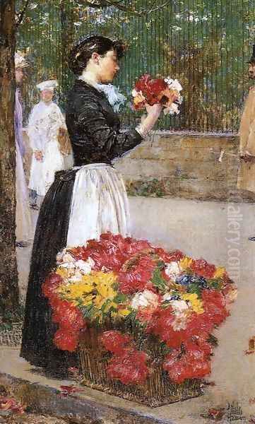 Flower Girl Oil Painting by Childe Hassam