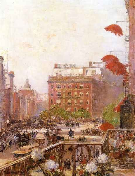 View of Broadway and Fifth Avenue Oil Painting by Childe Hassam