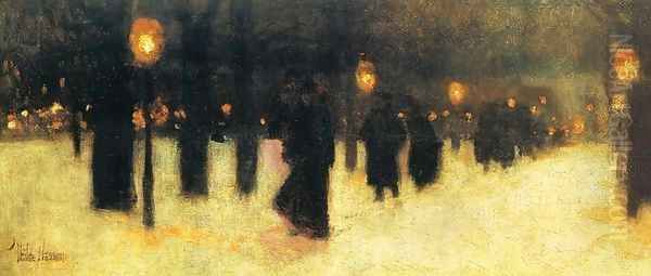 Across the Common on a Winter Evening Oil Painting by Childe Hassam