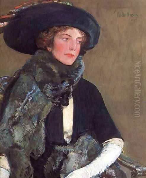 Lady in Furs (also known as Mrs. Charles A. Searles) Oil Painting by Childe Hassam