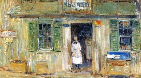 News Depot, Cos Cob Oil Painting by Childe Hassam