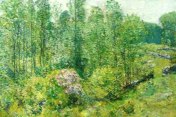 Spring Landscape with a Farmer and White Horse Oil Painting by Childe Hassam