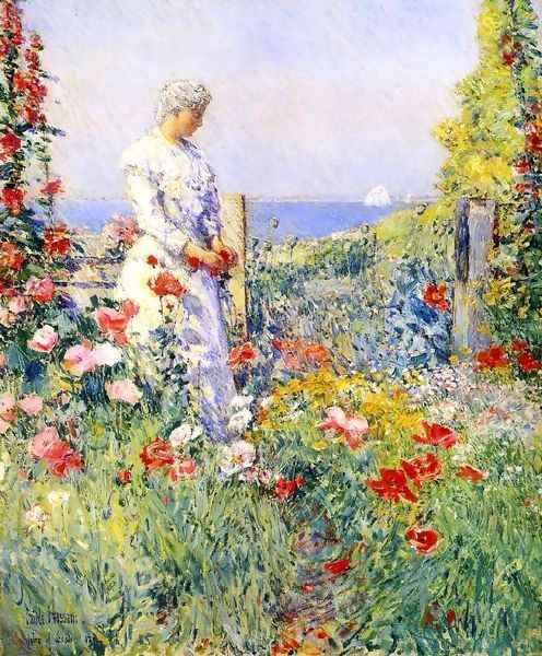 In the Garden1 (also known as Celia Thaxter in Her Garden) Oil Painting by Childe Hassam