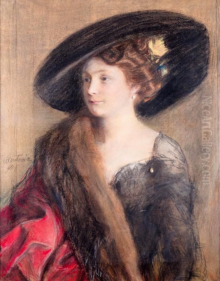 Portret Damy Oil Painting by Teodor Axentowicz