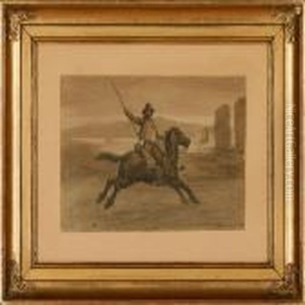 An Italian Man Riding On His Horse On The Roman Campagne Oil Painting by Otto Bache