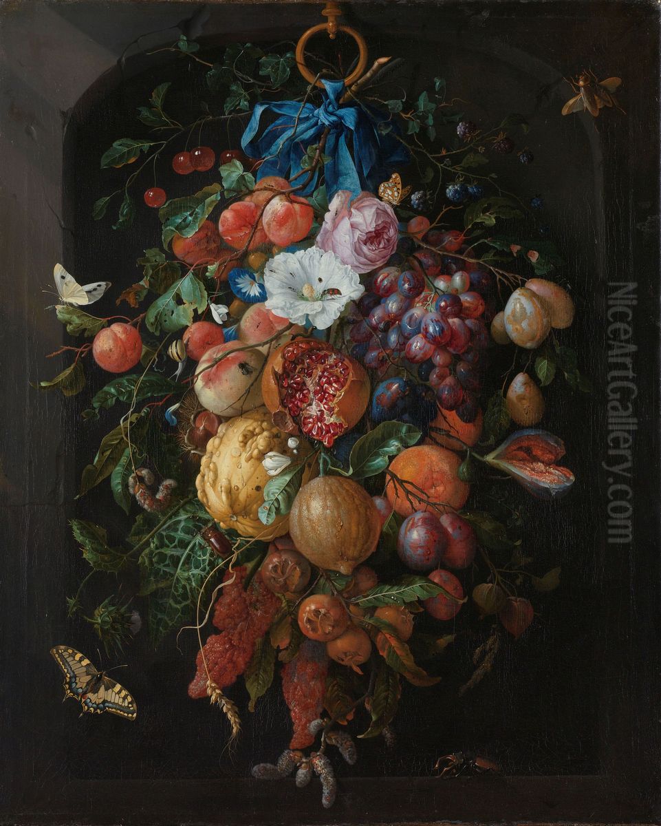 Festoon of Fruit and Flowers Oil Painting by Jan Davidsz. De Heem