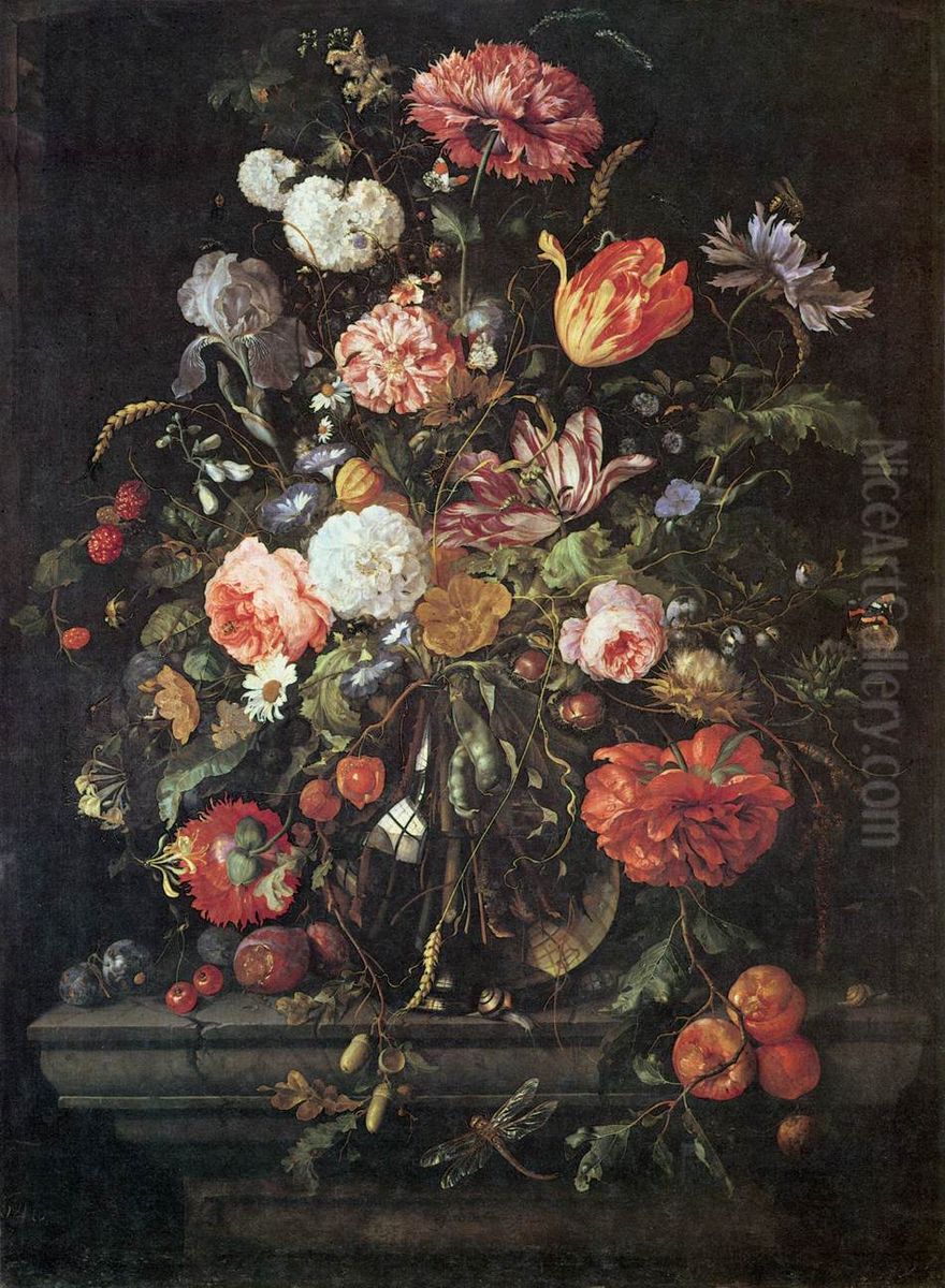 Flowers in Glass and Fruits Oil Painting by Jan Davidsz. De Heem