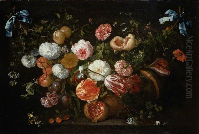 A Garland of Flowers Oil Painting by Jan Davidsz. De Heem