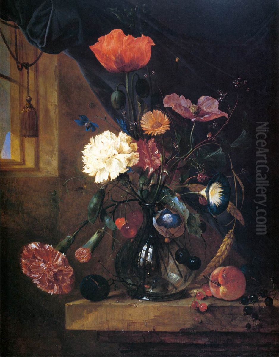 Bouquet in a Glass Vase Oil Painting by Jan Davidsz. De Heem