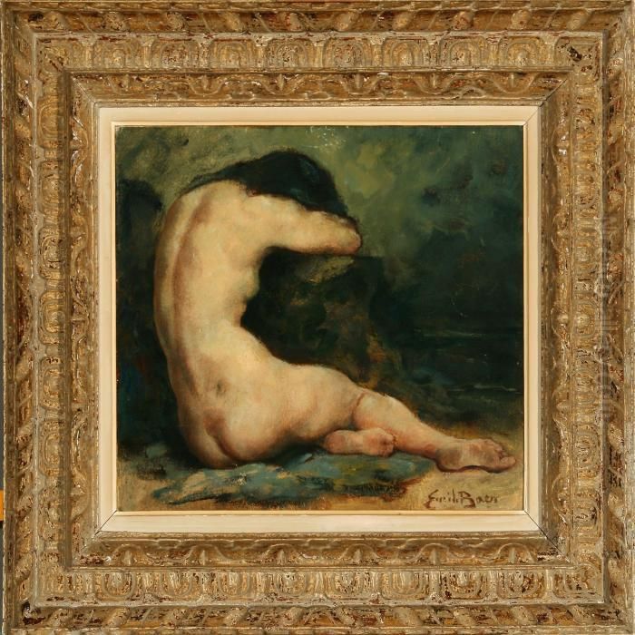 A Nude Female Model Oil Painting by Emile Baes
