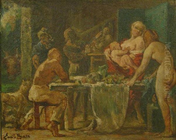 Famille De Saltimbanques Oil Painting by Emile Baes