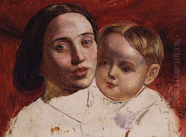 The Artists sister Mrs Sarah Wilson and her child Oil Painting by William Holman Hunt