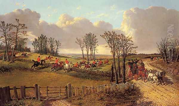 A Hunting Scene with a Coach and Four on the Open Road Oil Painting by John Frederick Herring Snr