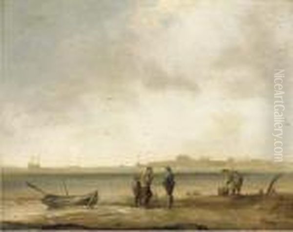 A Coastal Landscape With Fishermen With Their Catch In Theforeground Oil Painting by Ludolf Backhuysen