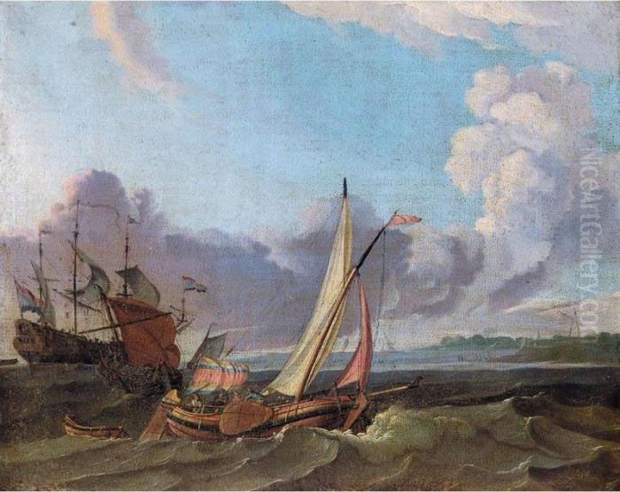 Dutch Shipping Of The Coast Oil Painting by Ludolf Backhuysen