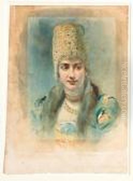 Girl Wearing A Kokoshnik And Pearl Choker Oil Painting by Leon Samoilovitch Bakst