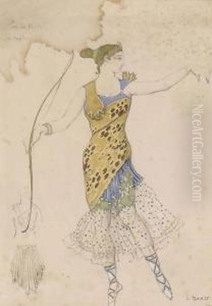 Costume Design For Anna Pavlova's Dance 'pas De Diane' In The Ballet La Fee Des Poupees Oil Painting by Leon Samoilovitch Bakst