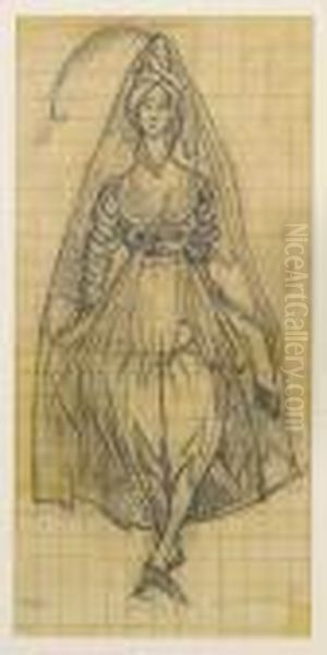 Costume Design For Female Dancer Oil Painting by Leon Samoilovitch Bakst