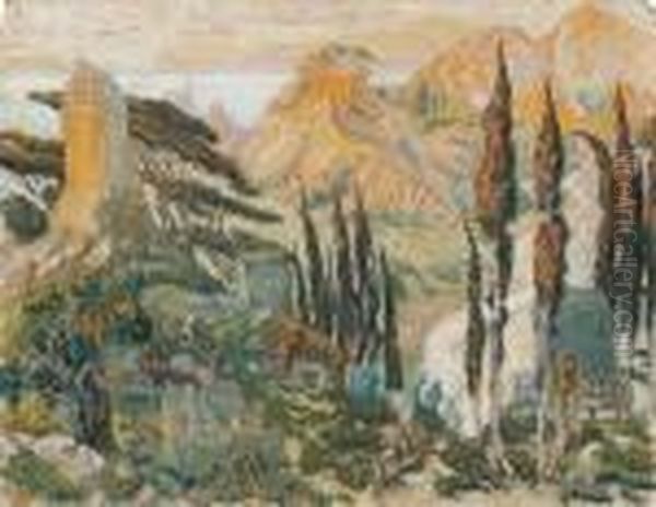 Ruines Dans Un Paysage Mediterraneen Oil Painting by Leon Samoilovitch Bakst
