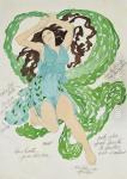Kostumentwurf Einer Bacchantin Des Theaterstucks ''narcisse'' Oil Painting by Leon Samoilovitch Bakst